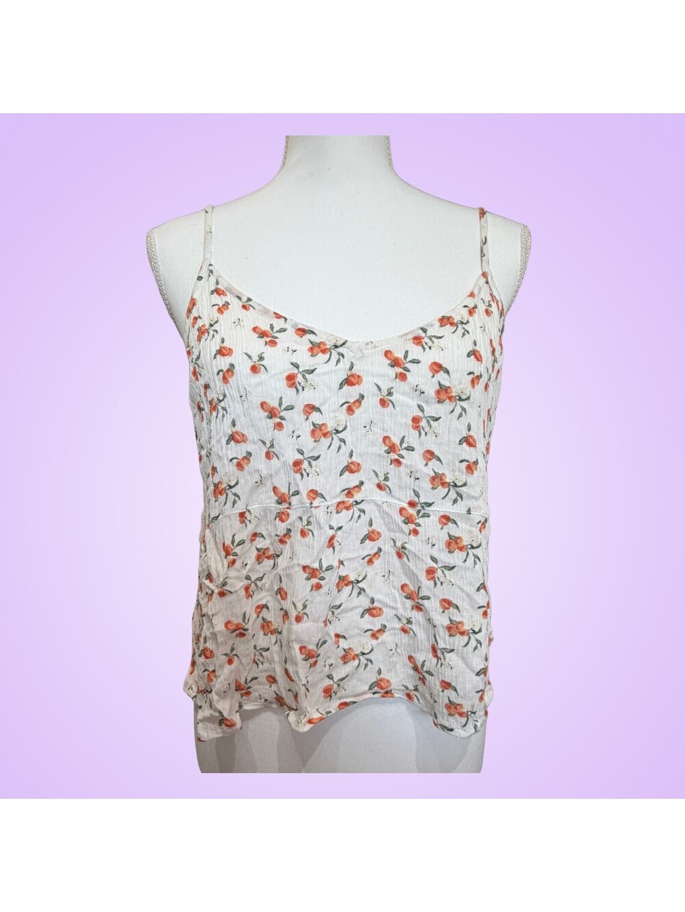 Abercrombie & Fitch Womens Medium Floral Cami Tank Top Orange White Babydoll Y2K